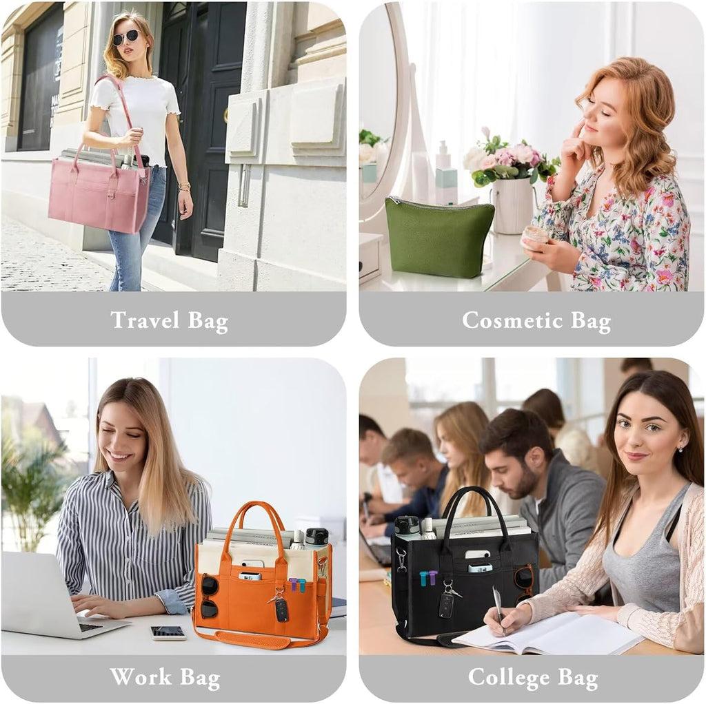 TOPEAST Canvas Tote Bag for Women, Women's Crossbody Handbag for Work Travel, Large Tote Bag with Compartments
