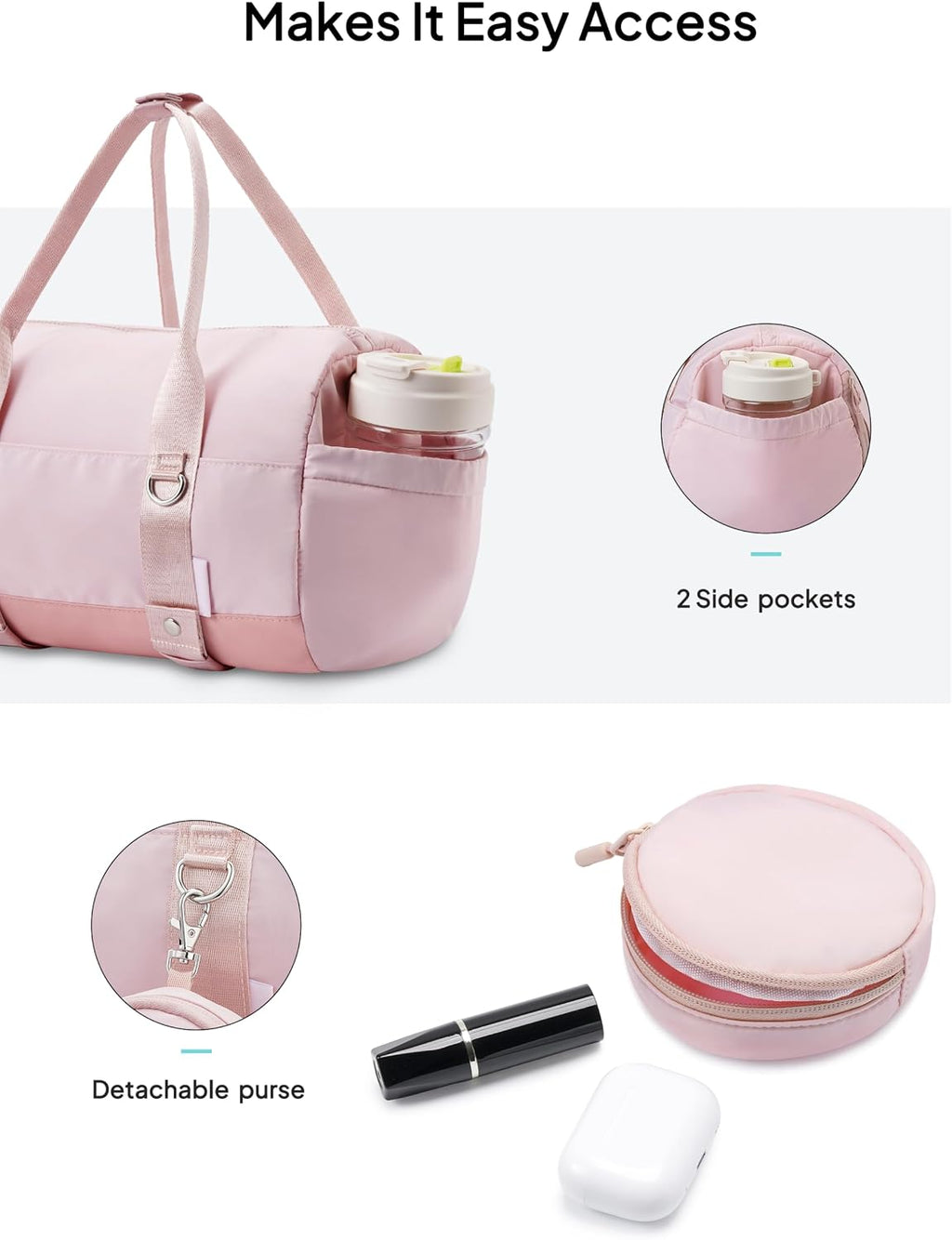TOPEAST Small Gym Bag for Women, Mini Sports Yoga Bag with Yoga Mat Holder, Small Pink Gym Bag Overnight Weekender Duffle Handbag for Travel Dance Workout