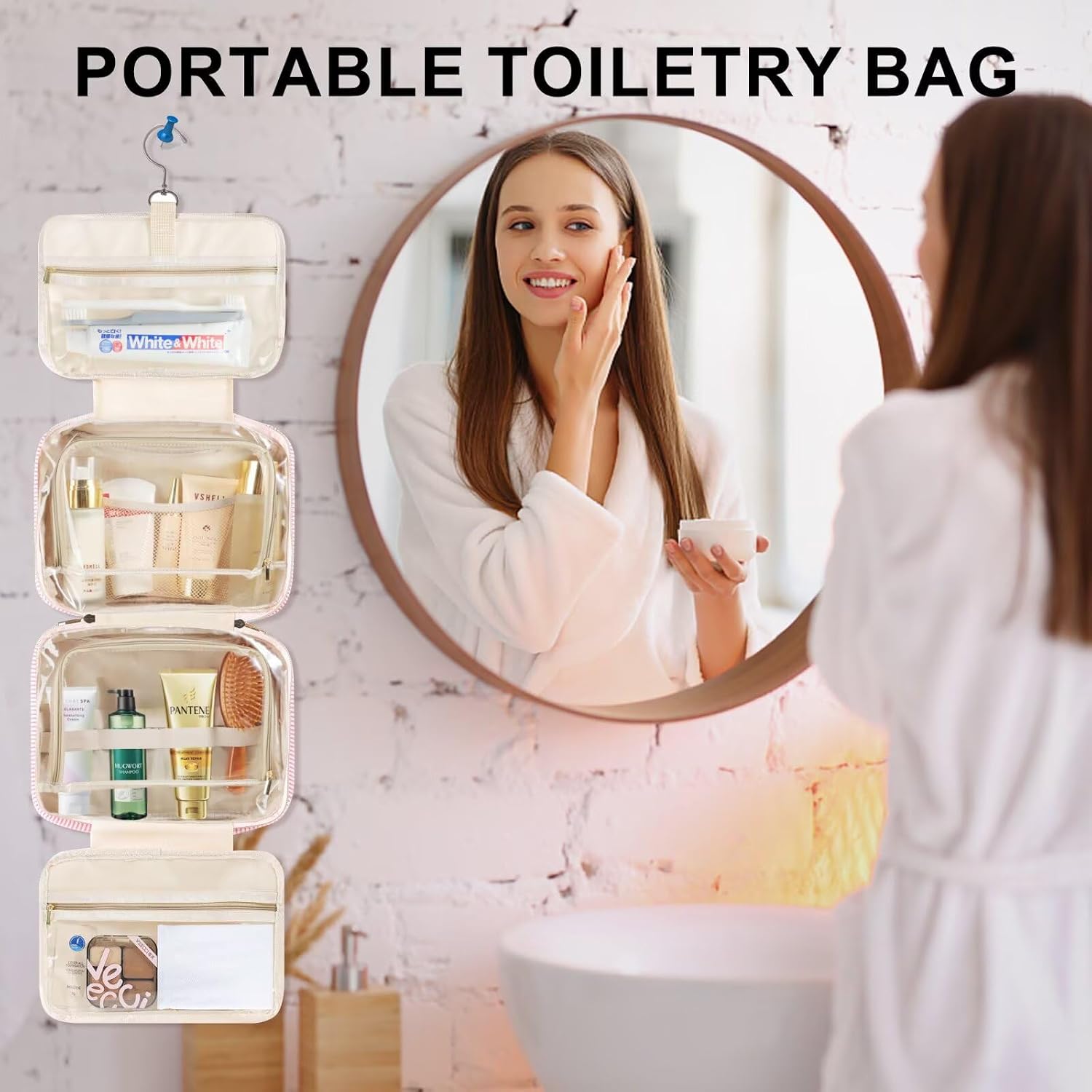TOPEAST Hanging Toiletry Bag for Women - Travel Toiletry Bag Makeup Bag, Portable Toiletries Cosmetic Bag, Airplane Travel Essentials - Letter Z, Purple