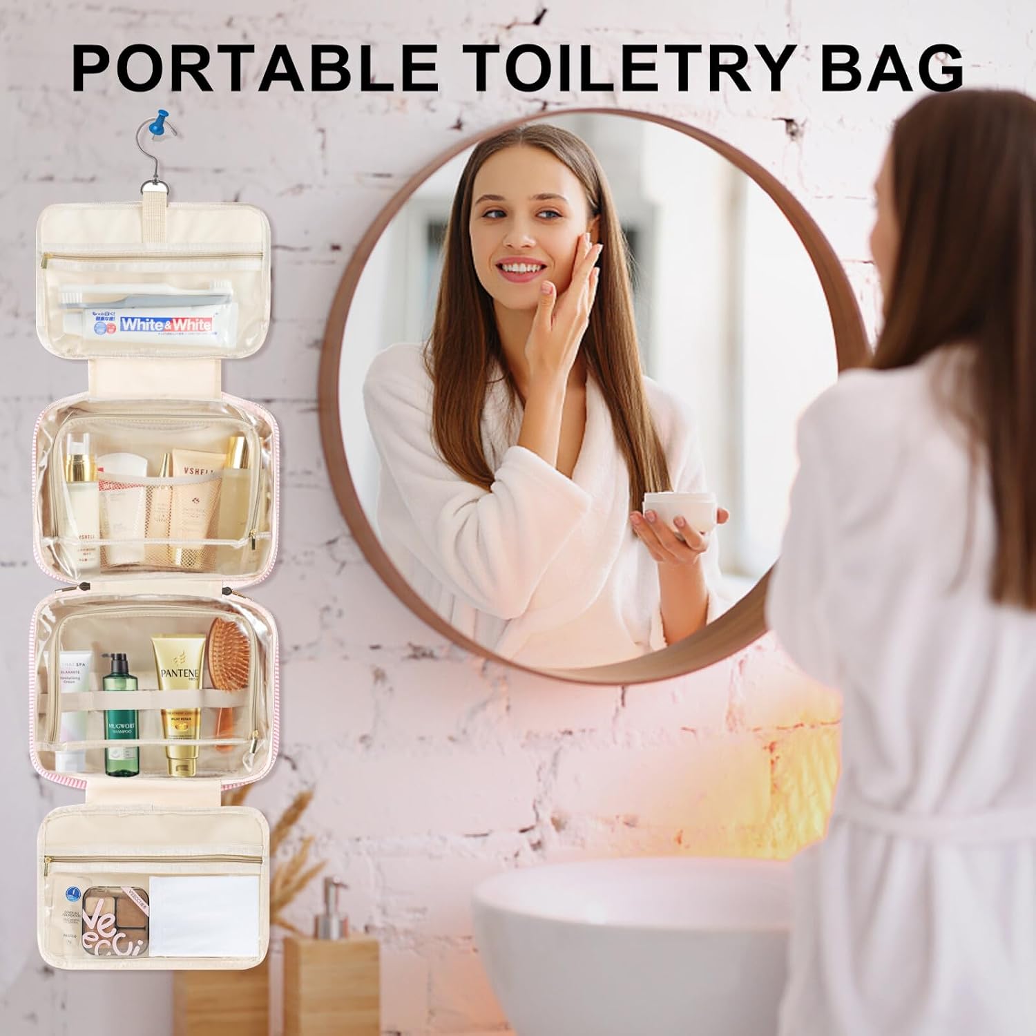 TOPEAST Travel Hanging Toiletry Bag & Makeup Bag, Personalized Initial Toiletry Pouch, Birthday Gifts for Women Teen Girls Friends, Cruise Essentials, Blue A