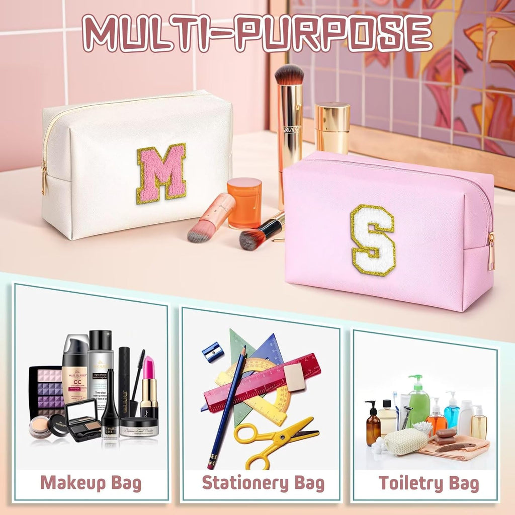 TOPEAST Initial Makeup Bag, Birthday Gifts for 4 5 6 7 8 9 10 11 12 Year Old Teen Girls, Teacher Gift Graduation Gift, Personalized Preppy Cosmetic Bags Toiletry Bag (Pink A)