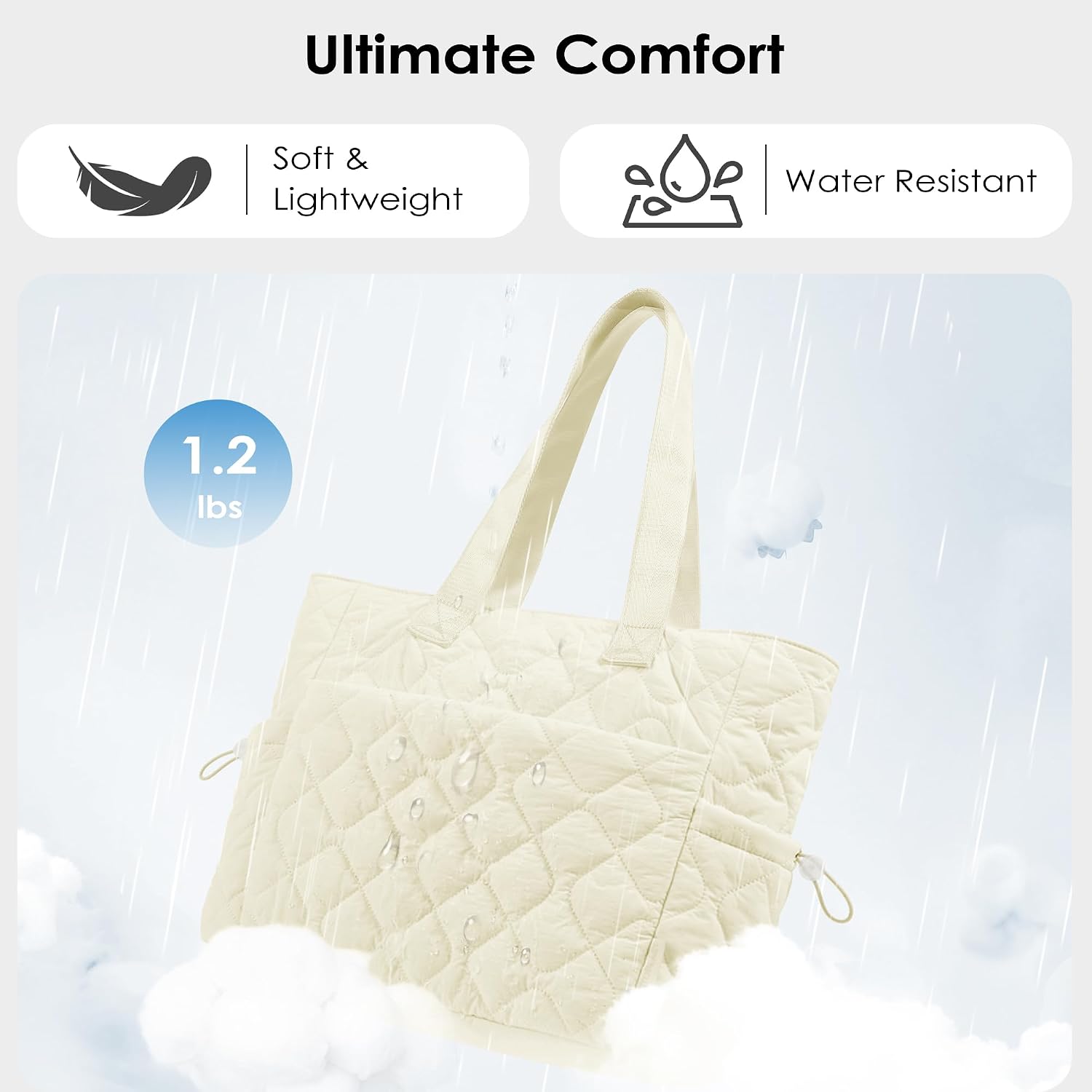 TOPEAST Tote Bag for Women Puffy Tote Travel Bag, Light 15.6" Laptop Work Handbag, Quilted Shoulder Bag Purse for Student Gym