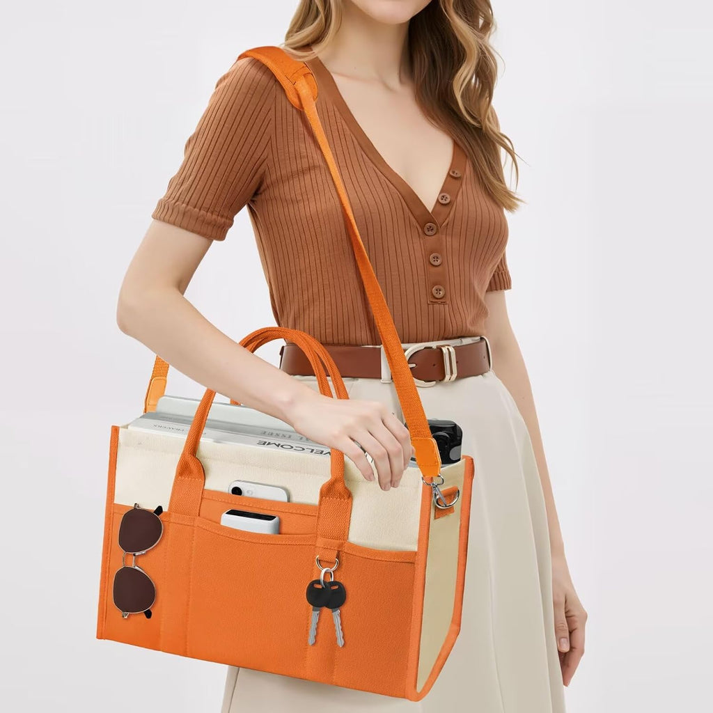 TOPEAST Canvas Tote Bag for Women, Women's Crossbody Handbag for Work Travel, Large Tote Bag with Compartments