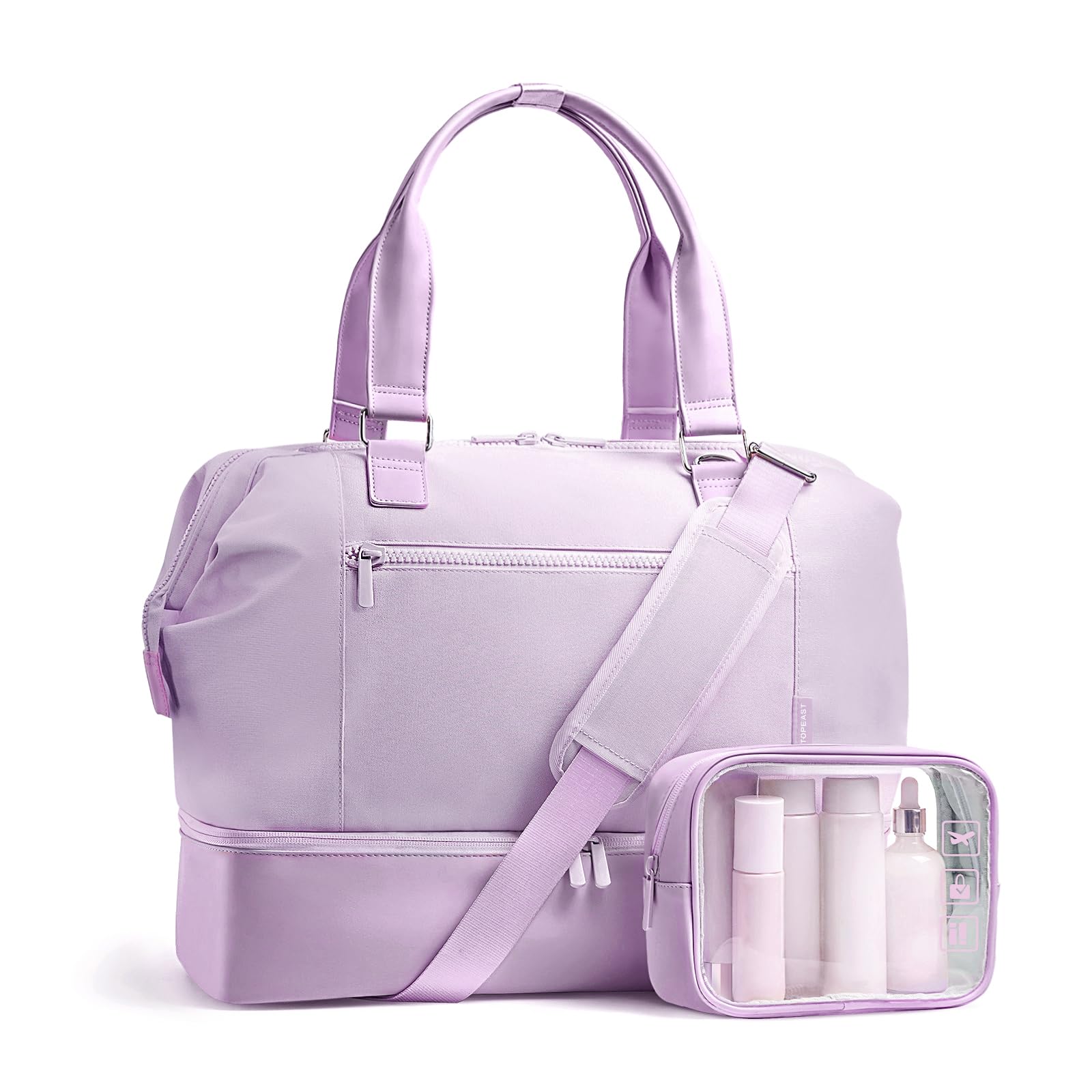 Travel Duffle Bag for Women, 40L Weekender Bags Airline Approved Carry On with Shoe Compartment & Waterproof Wet Pocket, Durable Nylon Weekender Overnight Bag for Travel, Gym, Business Trip, Pink