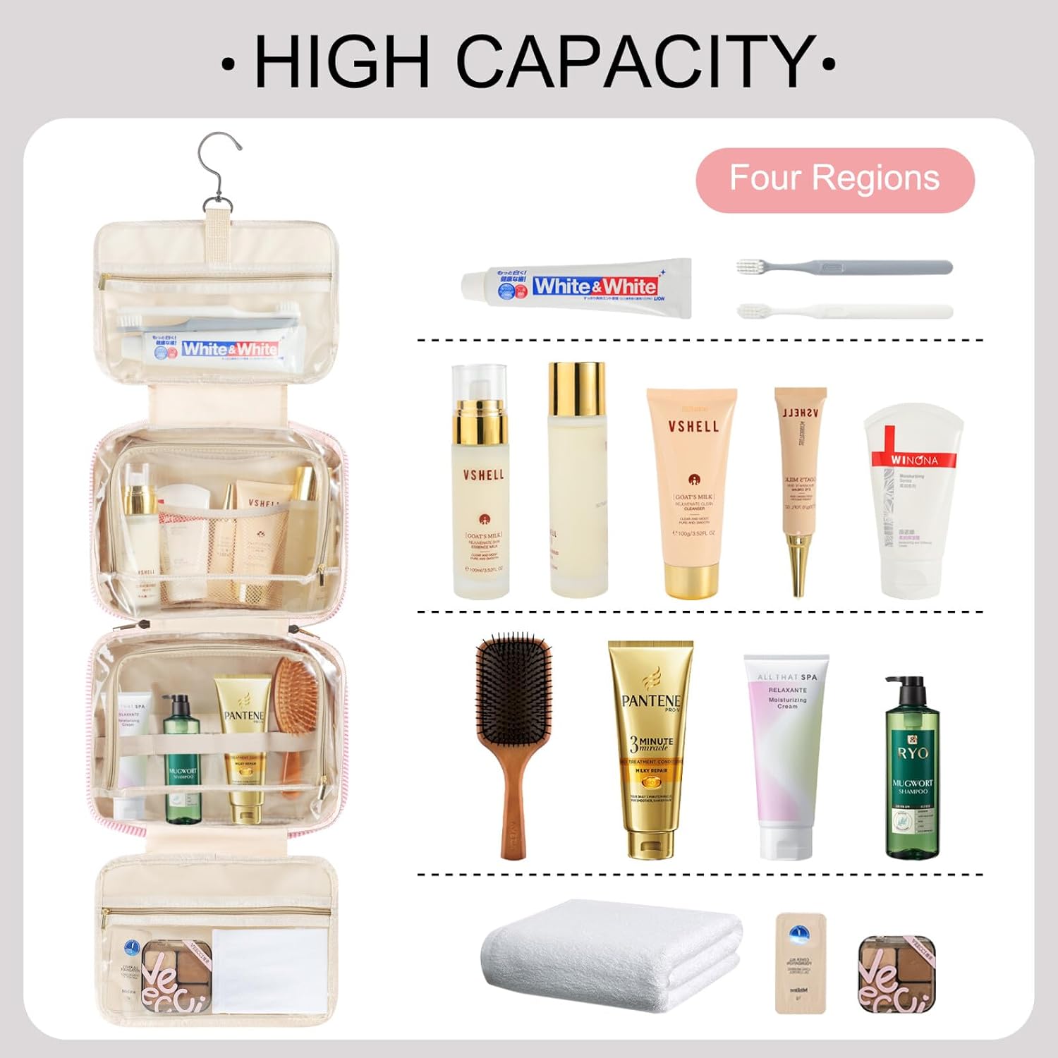 TOPEAST Travel Hanging Toiletry Bag, Personalized Initial Toiletry Pouch, Birthday Gifts for Women Mom Daughter Sister Friends, Cruise Essentials, Pink K