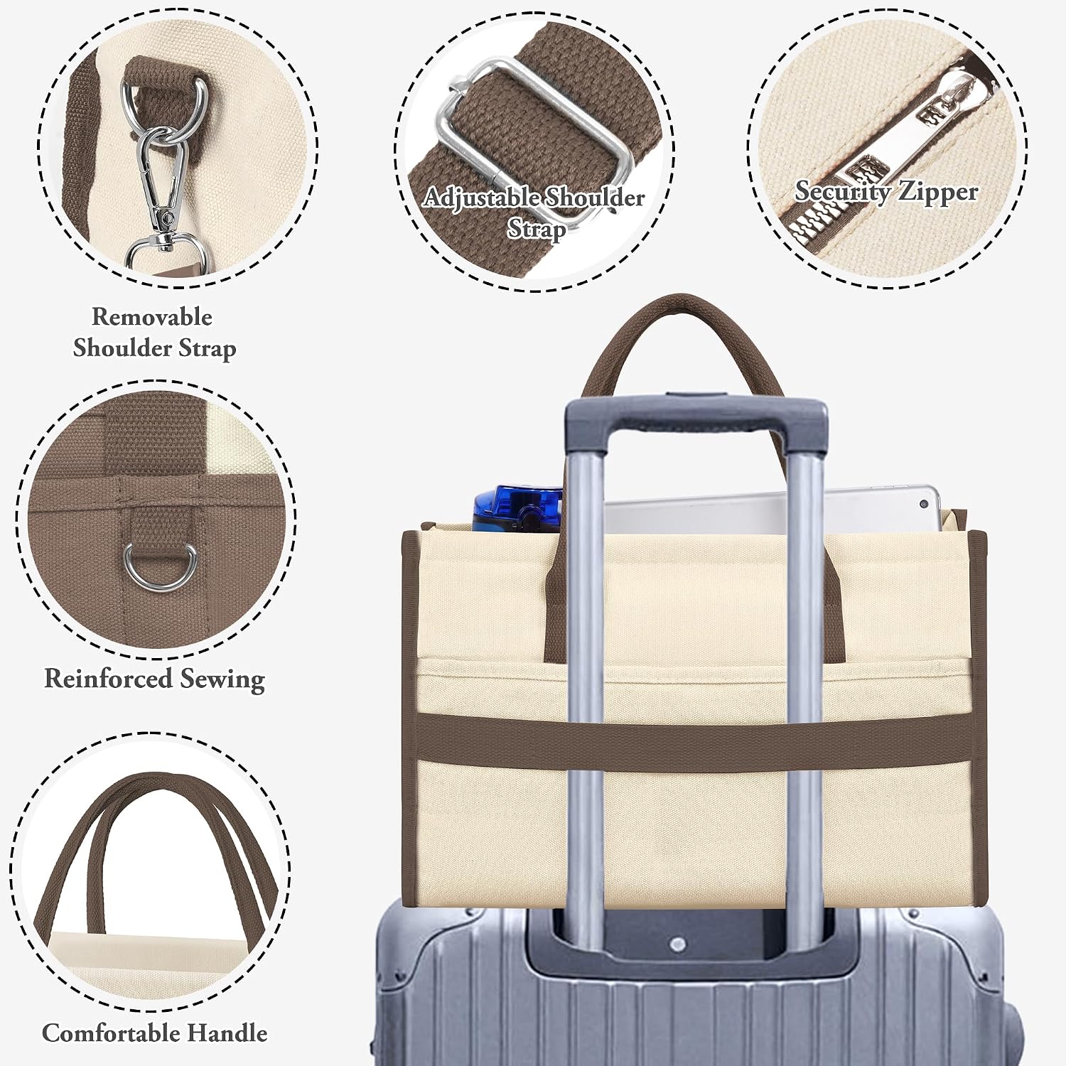 TOPEAST Canvas Tote Bag for Women, Women's Crossbody Handbag for Work Travel, Large Tote Bag with Compartments