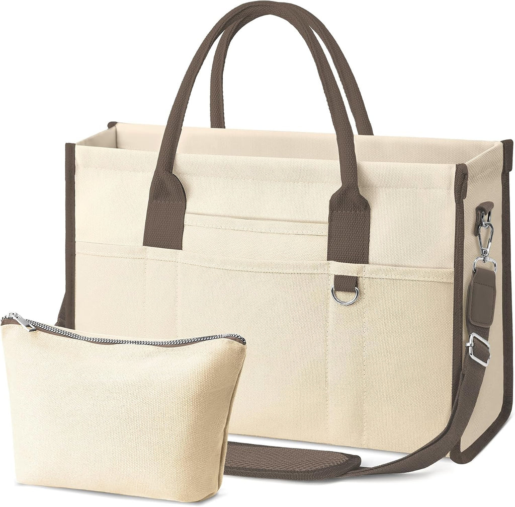 TOPEAST Canvas Tote Bag for Women, Women's Crossbody Handbag for Work Travel, Large Tote Bag with Compartments